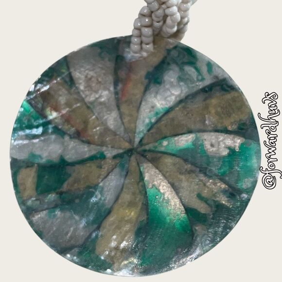 Seed Bead Necklace with Mother of Pearl and Abalone Pendant - Picture 3 of 7